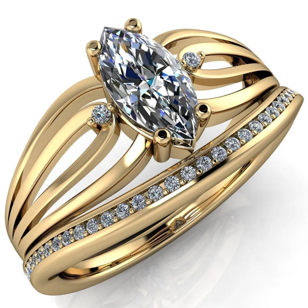 Rhae Marquise Center Stone 4 Prong Double Drop End Shank Ring