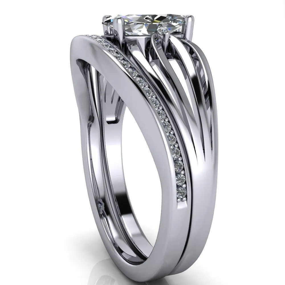 Rhae Marquise Center Stone 4 Prong Double Drop End Shank Ring
