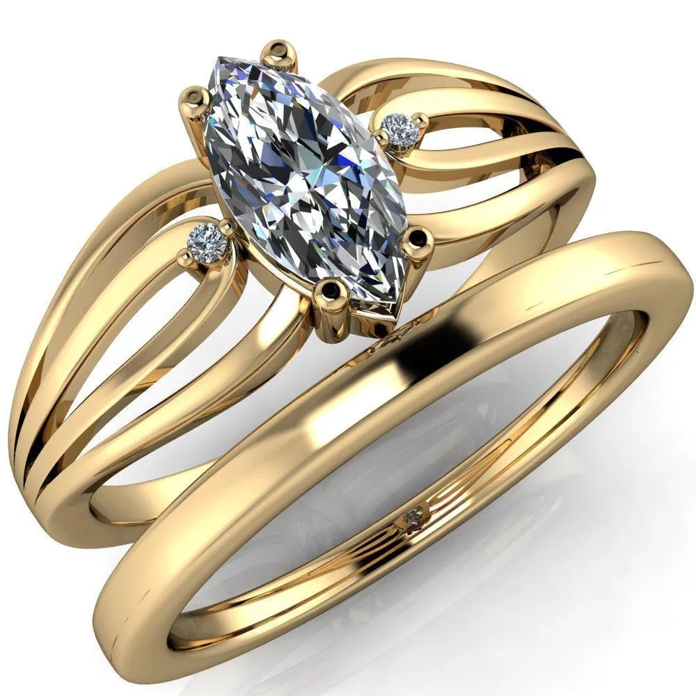 Rhae Marquise Center Stone 4 Prong Double Drop End Shank Ring