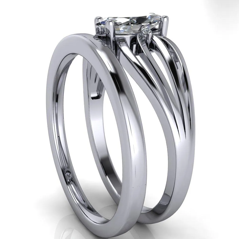 Rhae Marquise Center Stone 4 Prong Double Drop End Shank Ring