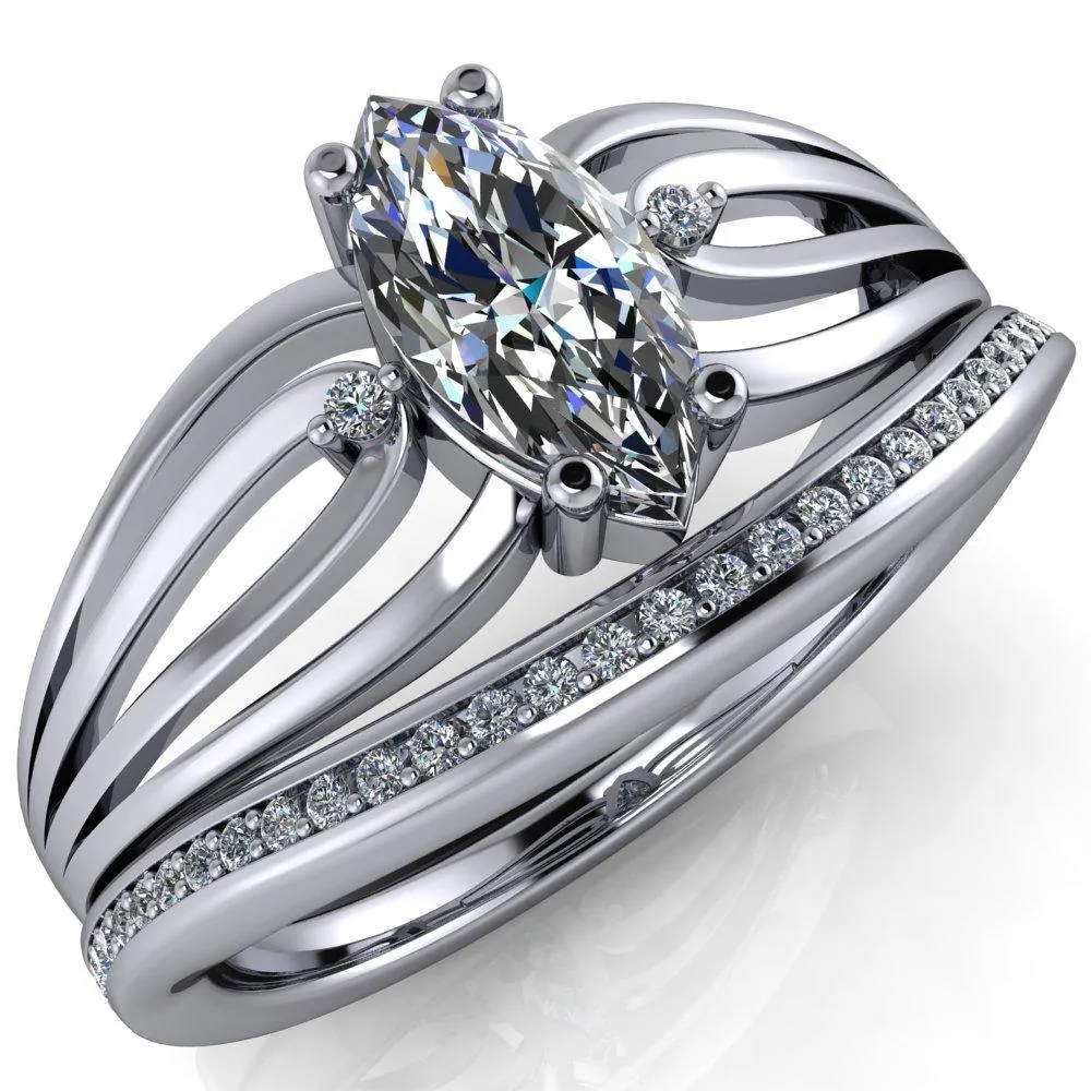 Rhae Marquise Center Stone 4 Prong Double Drop End Shank Ring