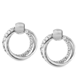 RHODIUM AND CRYSTAL CIRCLE STUD  EARRINGS #SWKK-1543 RHO (RC13)