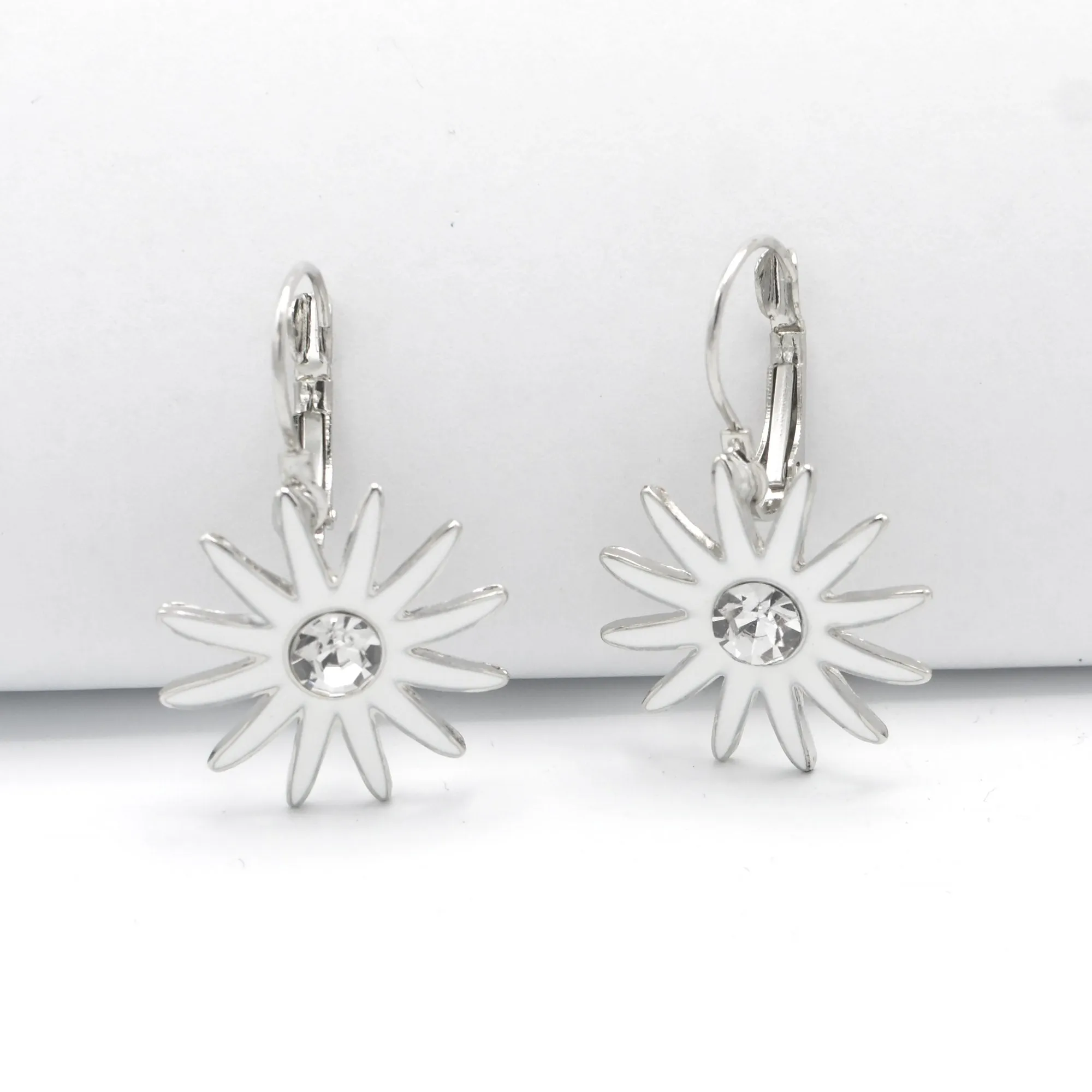 RHODIUM WHITE CRYSTAL FLOWER EARRINGS# SQ270766RW