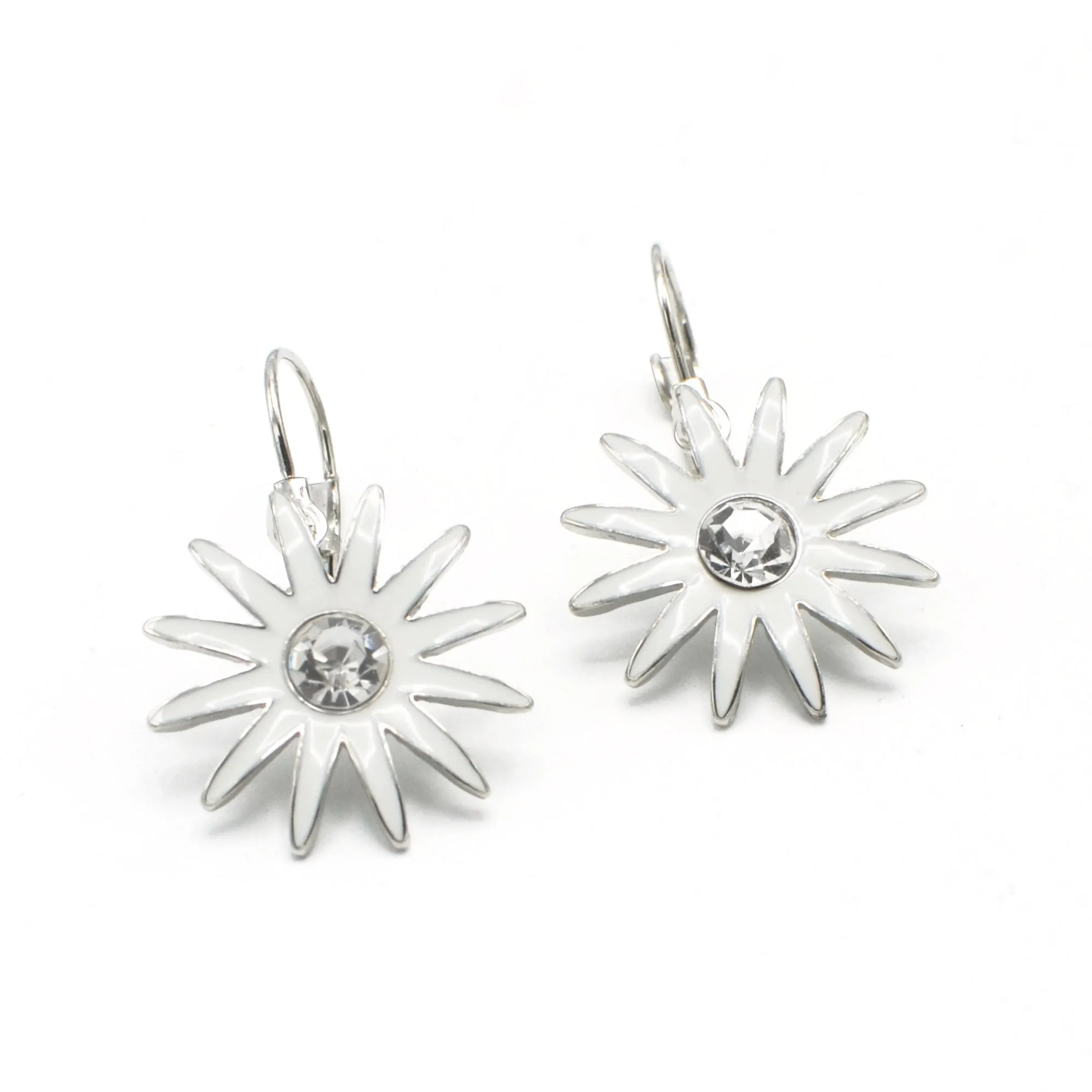 RHODIUM WHITE CRYSTAL FLOWER EARRINGS# SQ270766RW