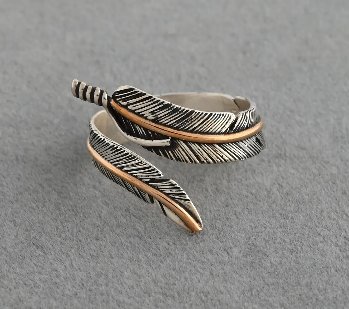 Ring - Wrap-around Feather w/Gold Fill by Lena Platero; Size 7 /-