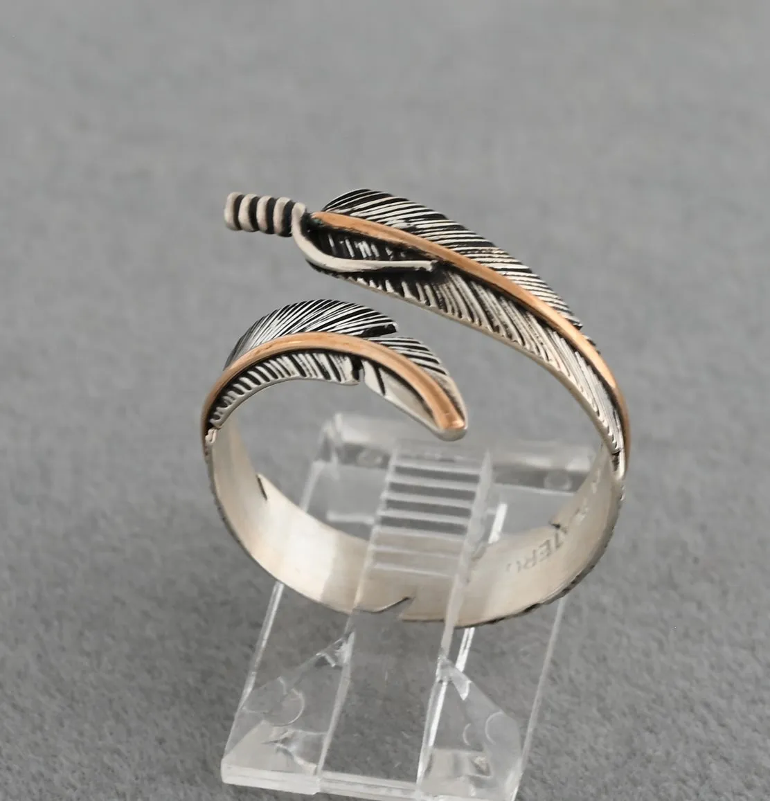 Ring - Wrap-around Feather w/Gold Fill by Lena Platero; Size 7 /-