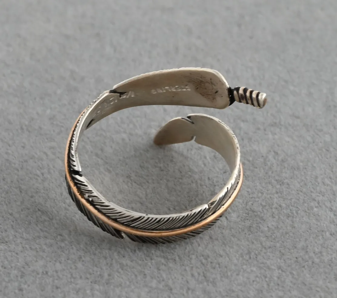 Ring - Wrap-around Feather w/Gold Fill by Lena Platero; Size 7 /-