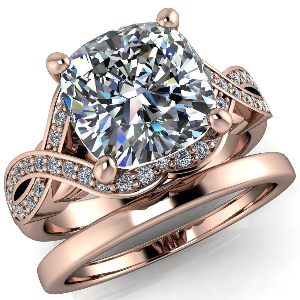 Rolling Stone Cushion Center Stone 4 Prong Split Shank Diamond Channel Ring