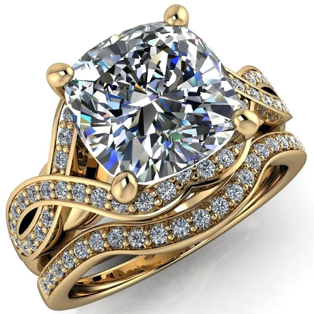 Rolling Stone Cushion Center Stone 4 Prong Split Shank Diamond Channel Ring
