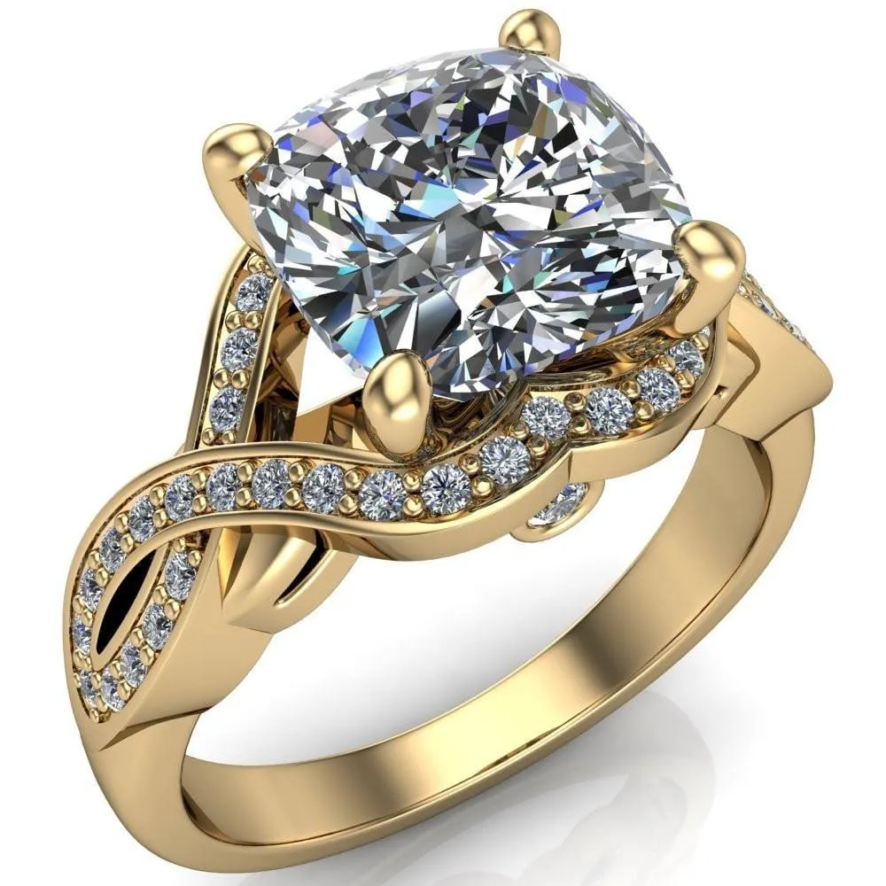 Rolling Stone Cushion Center Stone 4 Prong Split Shank Diamond Channel Ring