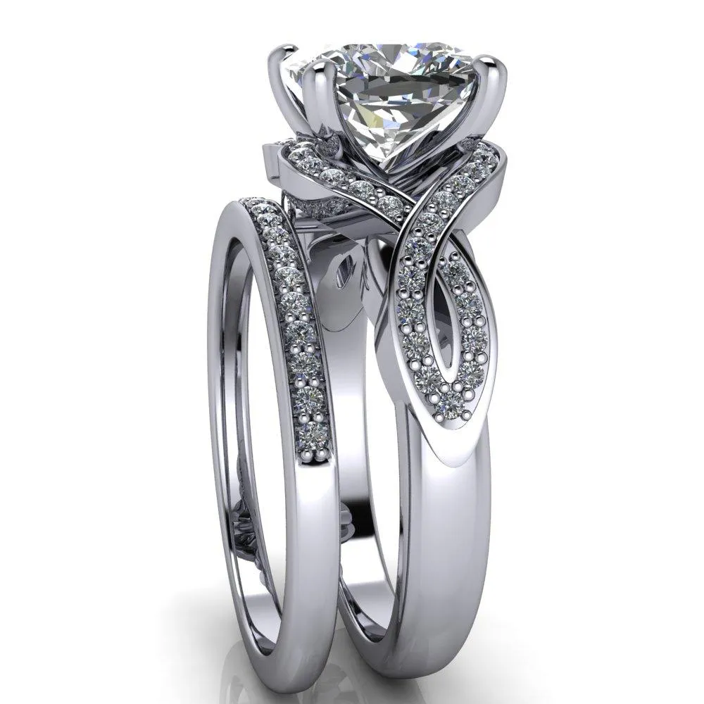 Rolling Stone Cushion Center Stone 4 Prong Split Shank Diamond Channel Ring