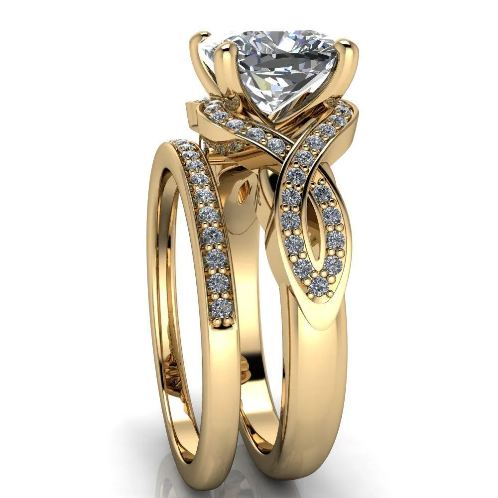 Rolling Stone Cushion Center Stone 4 Prong Split Shank Diamond Channel Ring