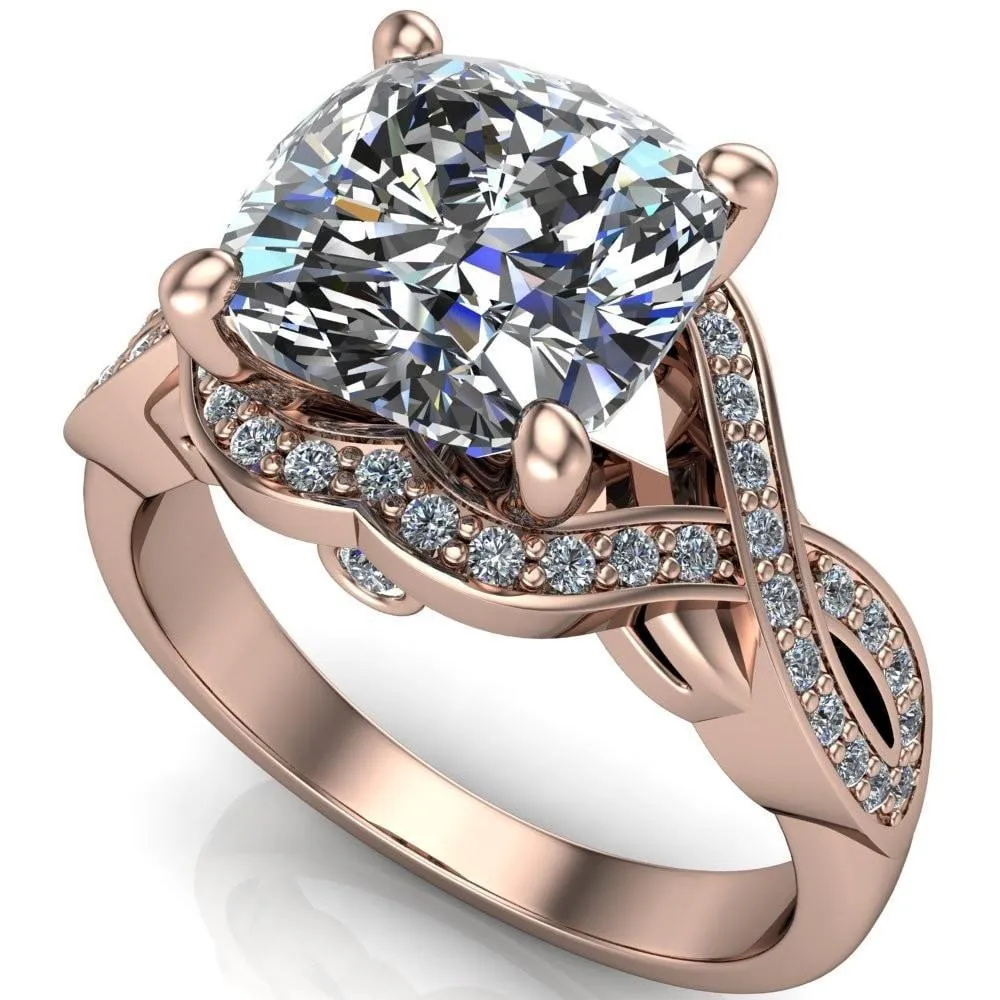 Rolling Stone Cushion Center Stone 4 Prong Split Shank Diamond Channel Ring