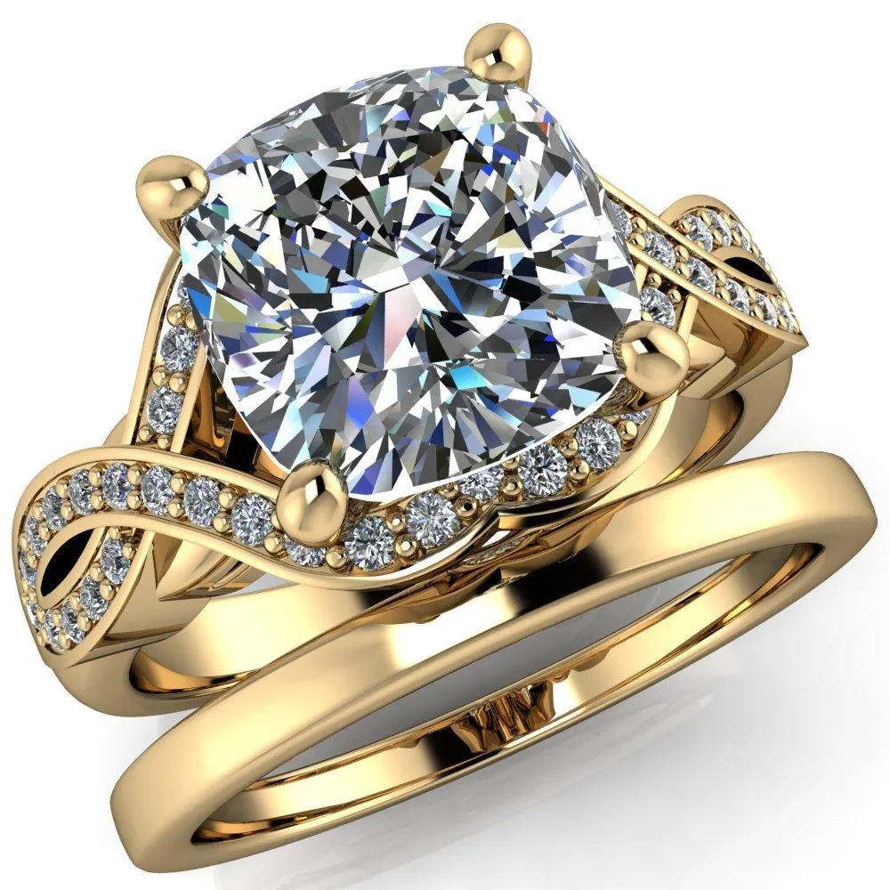 Rolling Stone Cushion Center Stone 4 Prong Split Shank Diamond Channel Ring