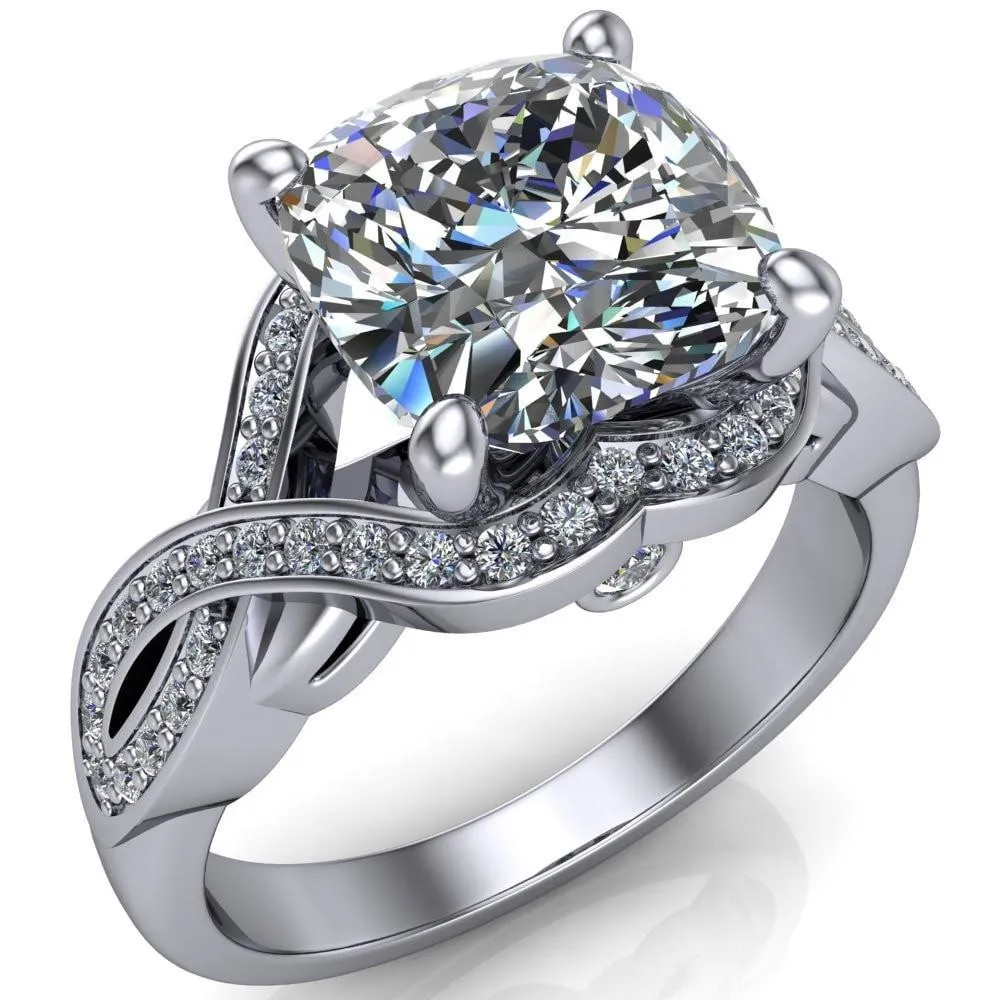 Rolling Stone Cushion Center Stone 4 Prong Split Shank Diamond Channel Ring
