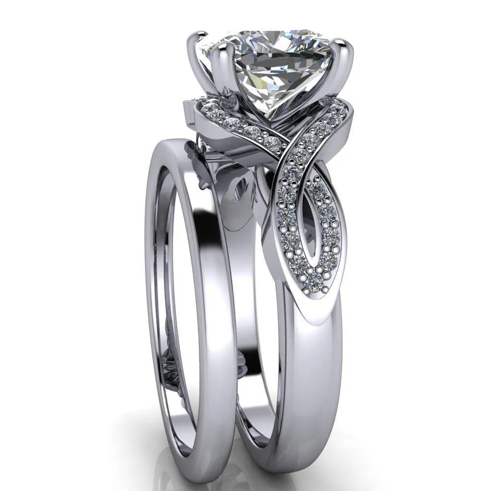 Rolling Stone Cushion Center Stone 4 Prong Split Shank Diamond Channel Ring