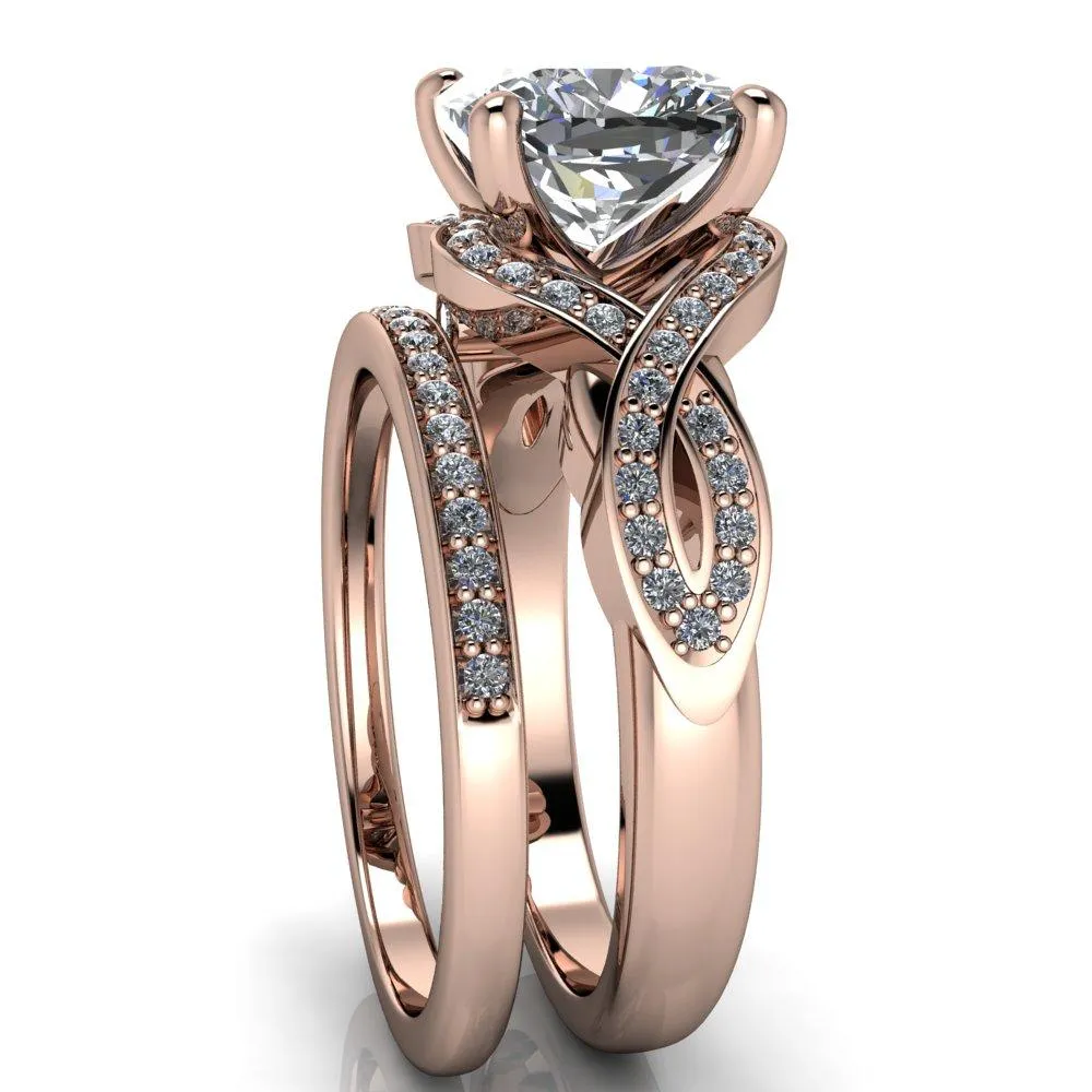 Rolling Stone Cushion Center Stone 4 Prong Split Shank Diamond Channel Ring