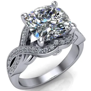 Rolling Stone Cushion Center Stone 4 Prong Split Shank Diamond Channel Ring