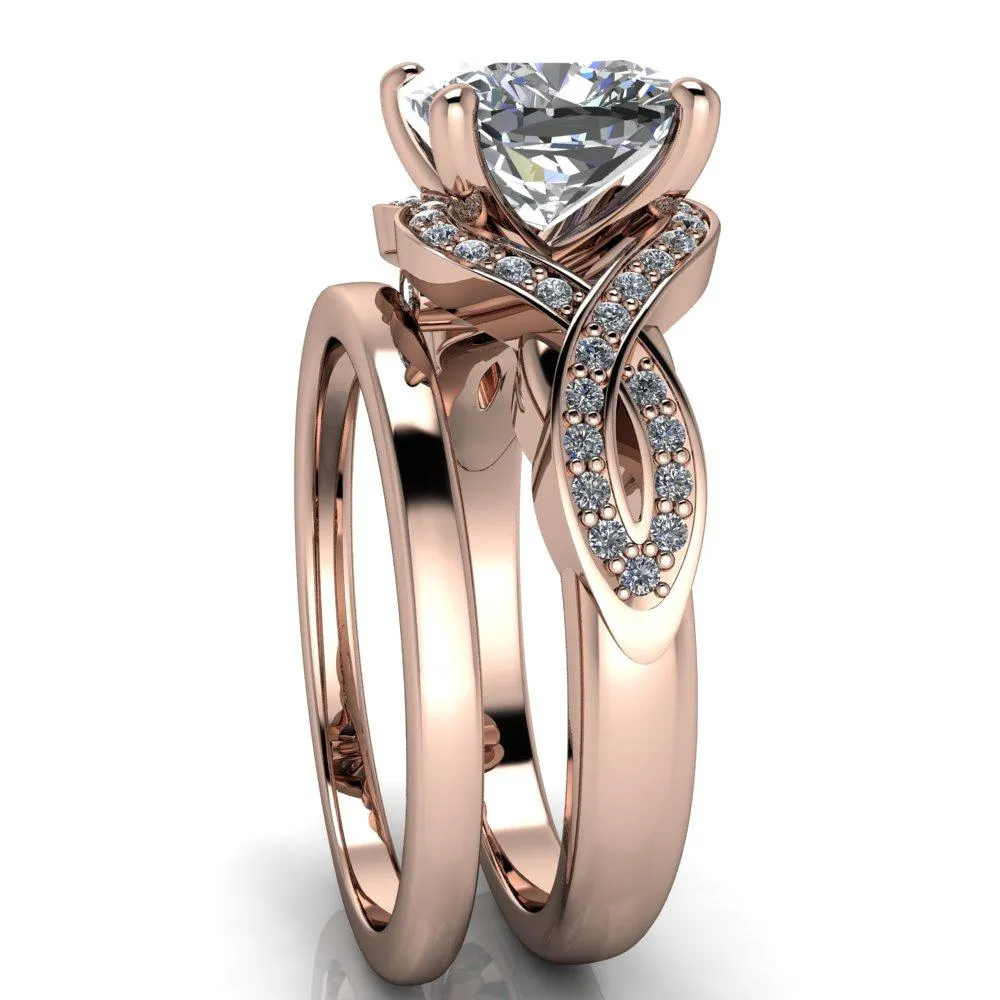Rolling Stone Cushion Center Stone 4 Prong Split Shank Diamond Channel Ring