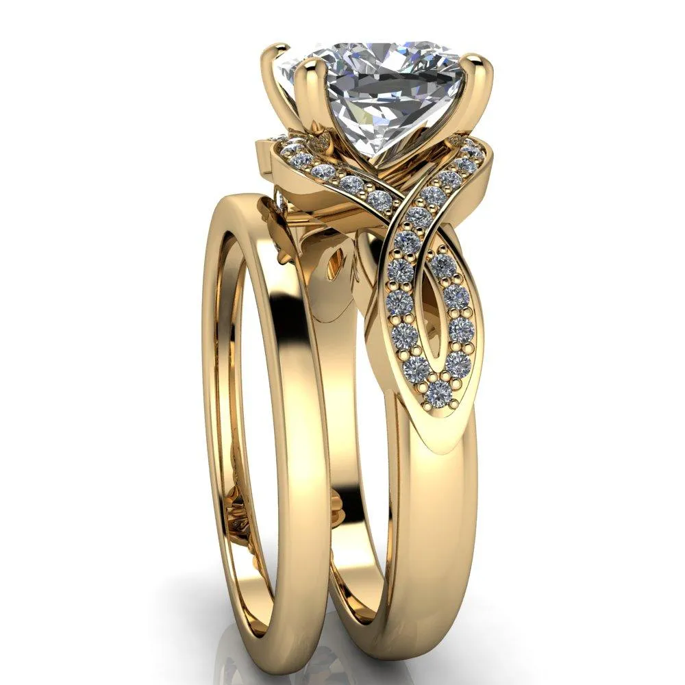 Rolling Stone Cushion Center Stone 4 Prong Split Shank Diamond Channel Ring