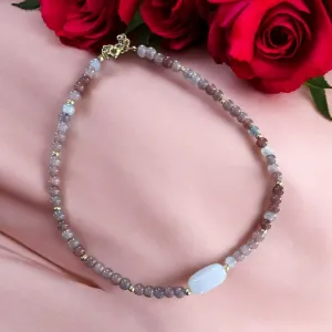 Rose Quartz & Dragon vein Agate beaded Necklace