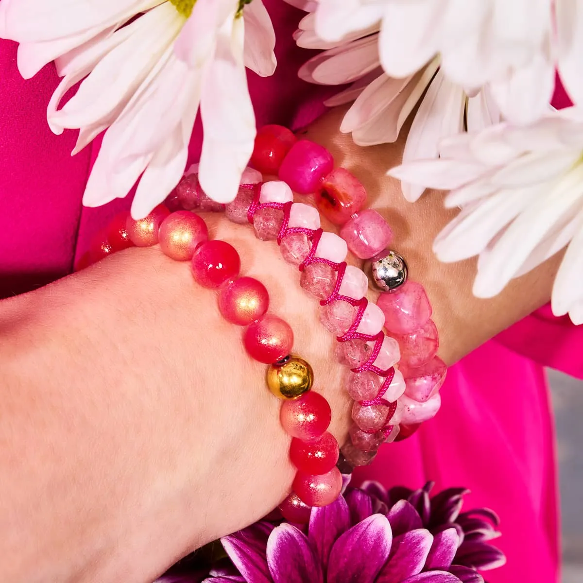 Rose Quartz & Pink Quartz | Rose Gold | Double Geom Bracelet