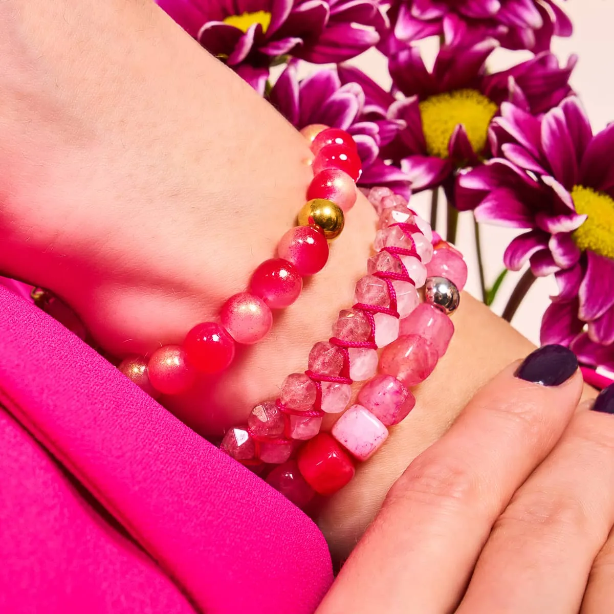Rose Quartz & Pink Quartz | Rose Gold | Double Geom Bracelet