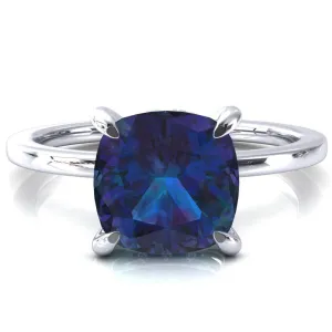 Rosy Cushion Alexandrite 4 Claw Prong Single Rail Micropave Engagement Ring