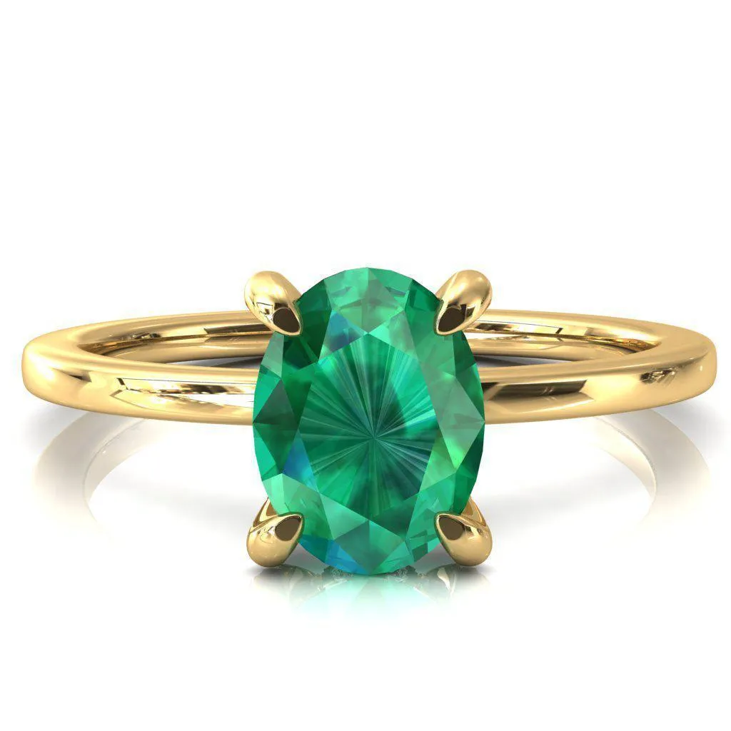 Rosy Oval Emerald 4 Claw Prong Single Rail Micropave Engagement Ring