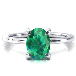 Rosy Oval Emerald 4 Claw Prong Single Rail Micropave Engagement Ring