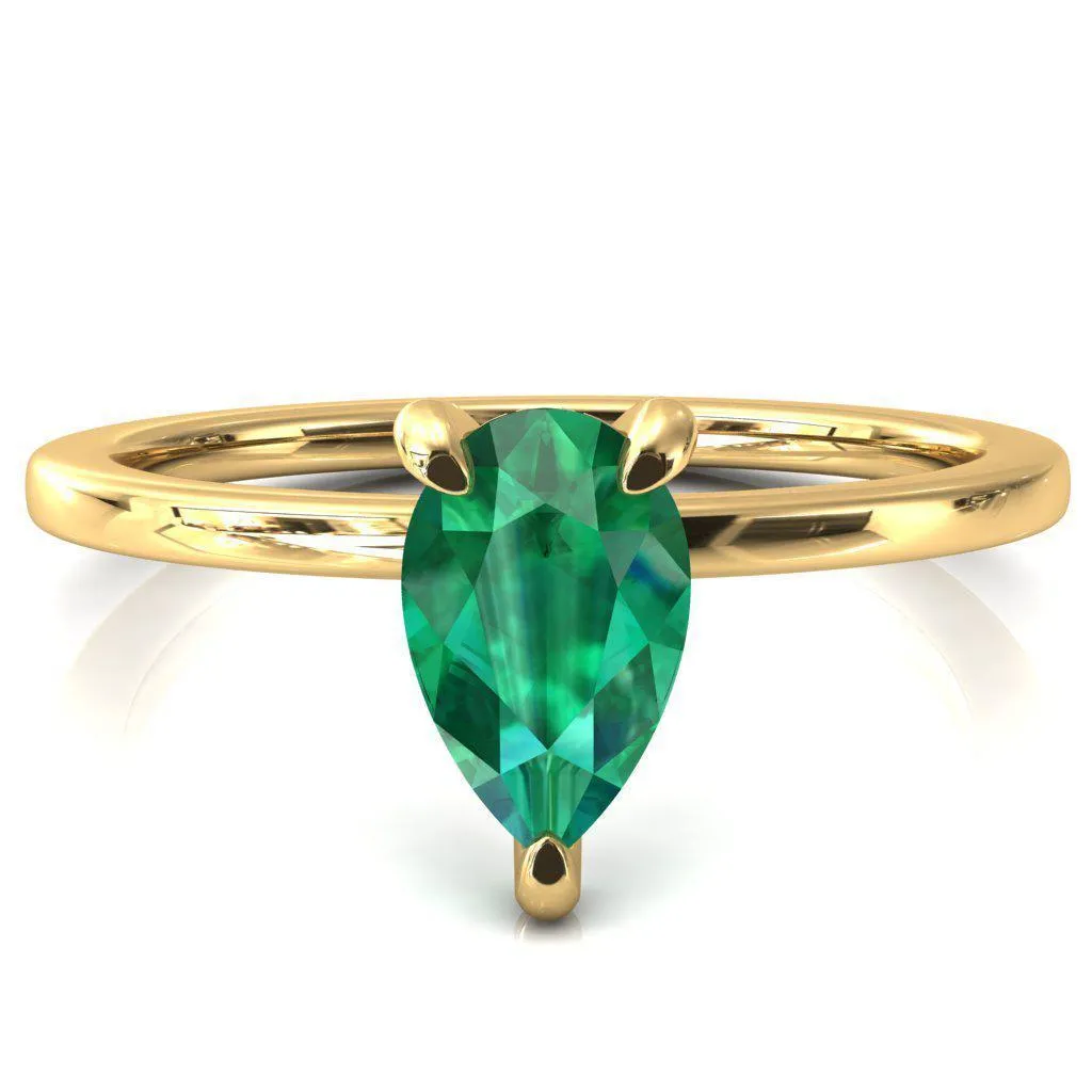 Rosy Pear Emerald 3 Claw Prong Single Rail Micropave Engagement Ring