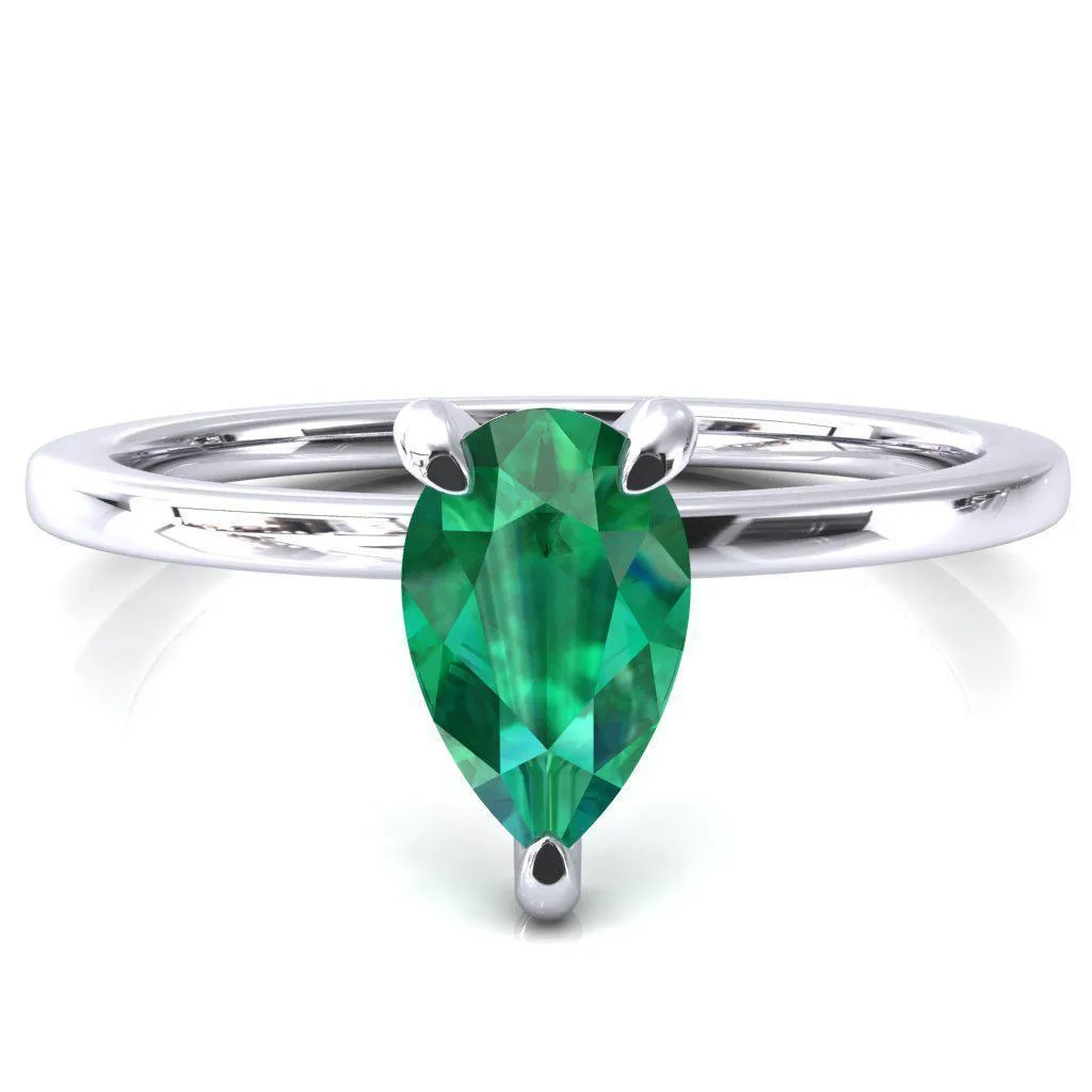 Rosy Pear Emerald 3 Claw Prong Single Rail Micropave Engagement Ring
