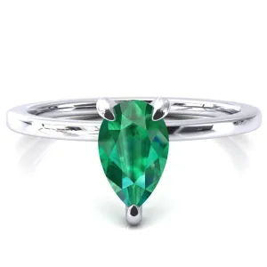Rosy Pear Emerald 3 Claw Prong Single Rail Micropave Engagement Ring