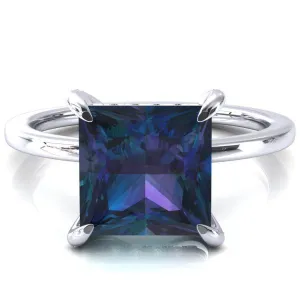 Rosy Princess Alexandrite 4 Claw Prong Single Rail Micropave Engagement Ring