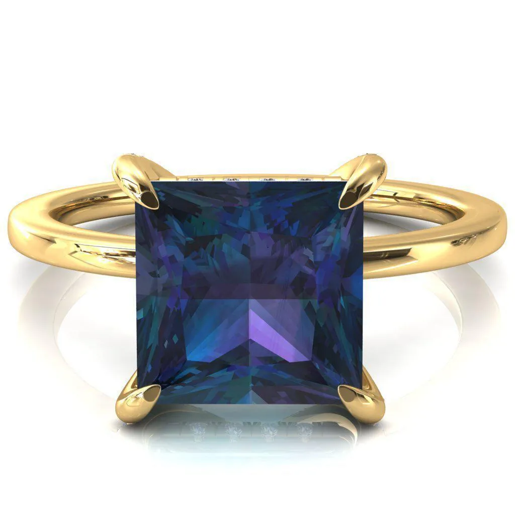 Rosy Princess Alexandrite 4 Claw Prong Single Rail Micropave Engagement Ring