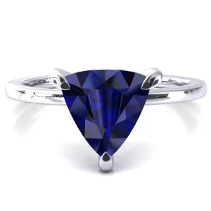 Rosy Trillion Blue Sapphire 3 Claw Prong Single Rail Micropave Engagement Ring