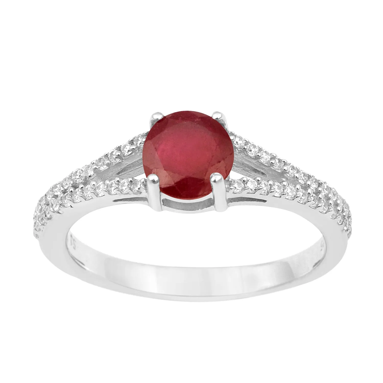 Round 0.85 Ctw Ruby Birthstone 925 Sterling Silver Cluster Women Ring