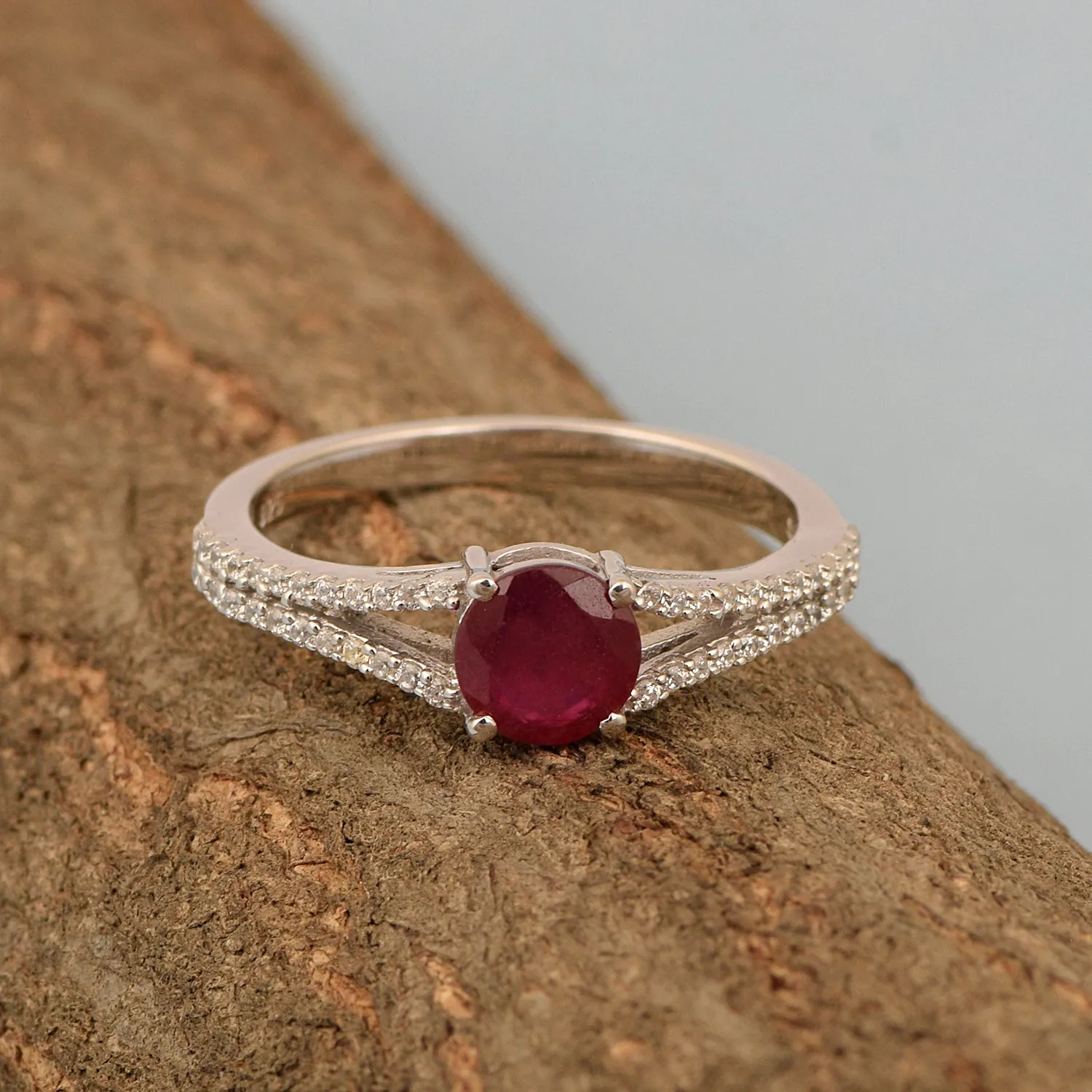 Round 0.85 Ctw Ruby Birthstone 925 Sterling Silver Cluster Women Ring