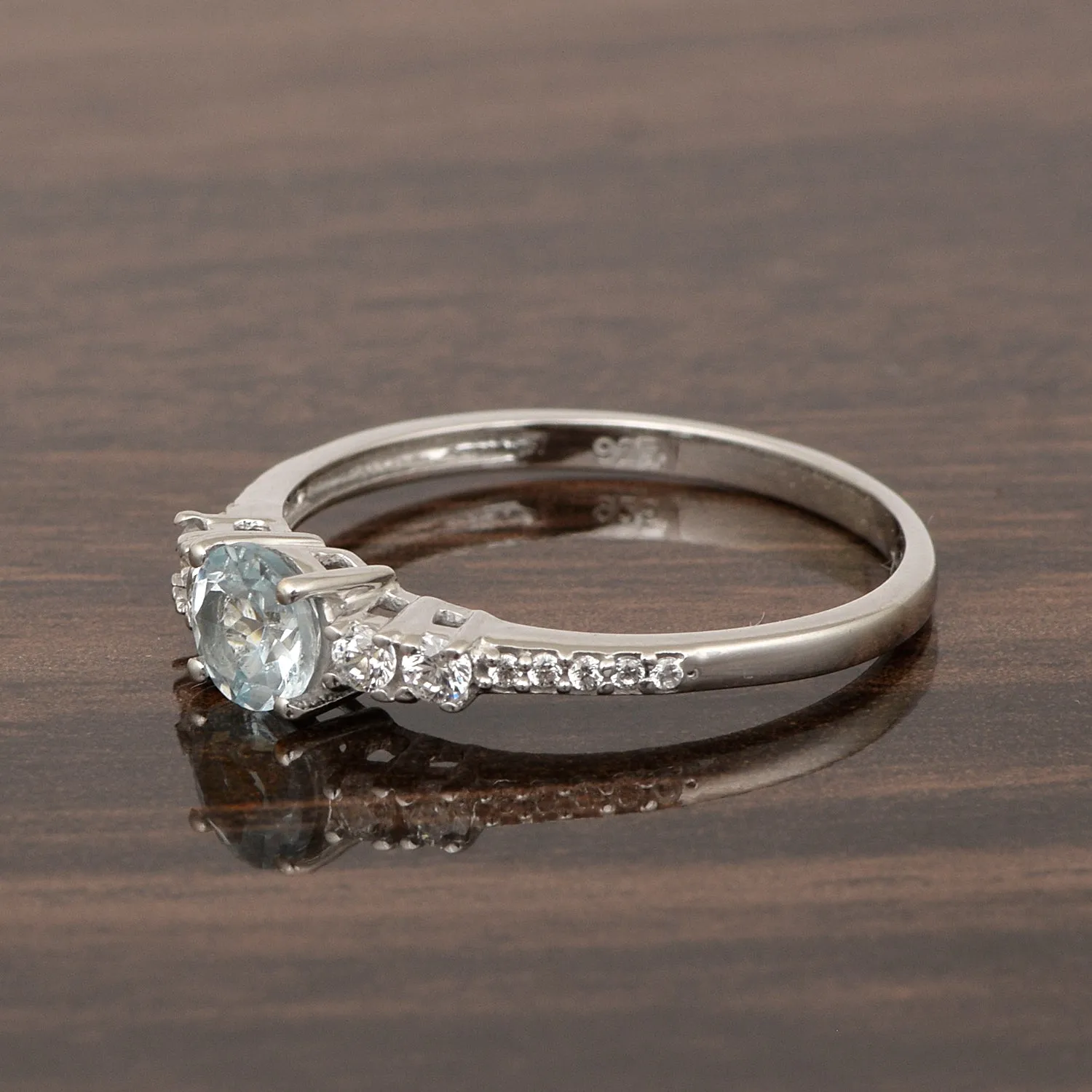 Round 5 MM Blue Topaz Gemstone 925 Sterling Silver Women Engagement Ring