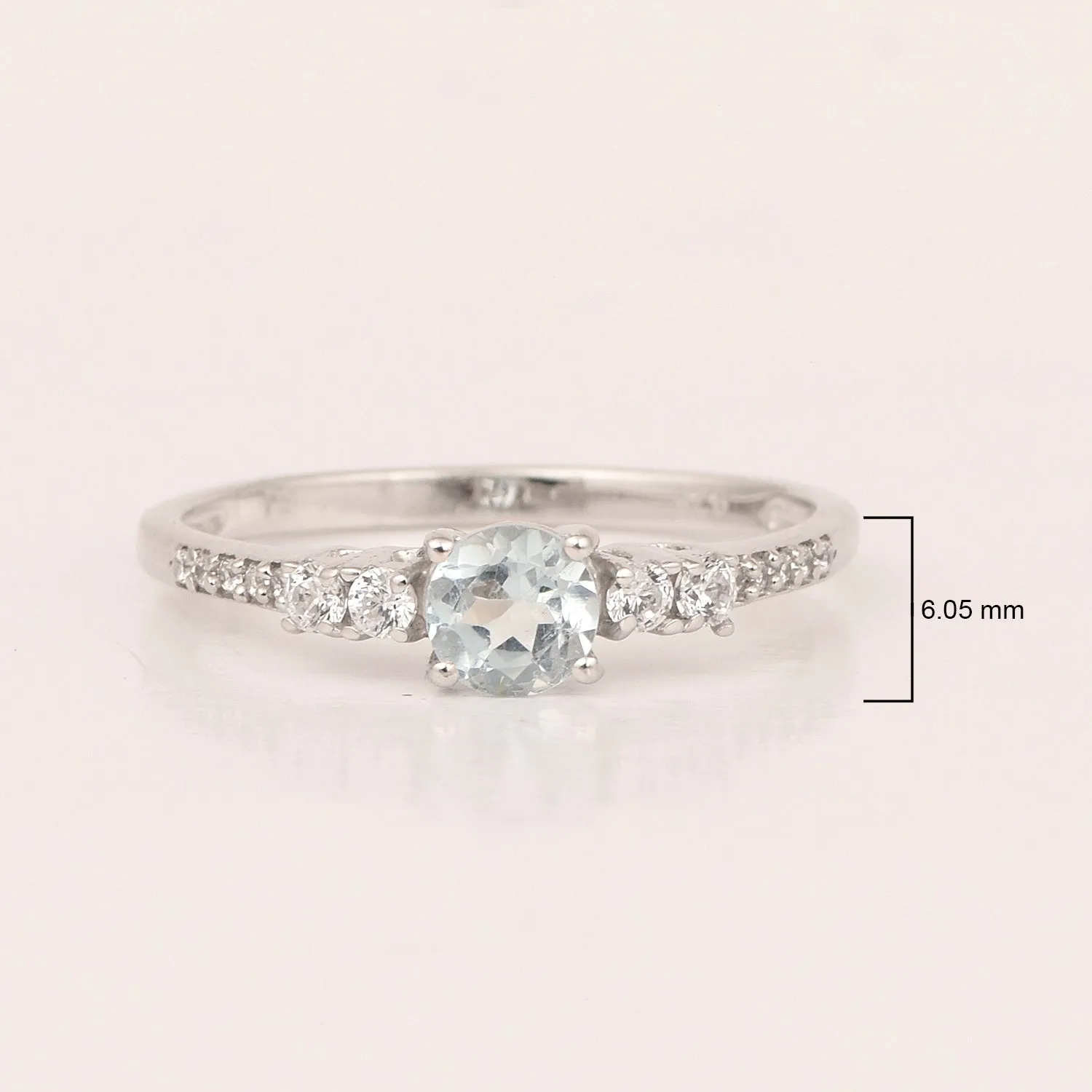Round 5 MM Blue Topaz Gemstone 925 Sterling Silver Women Engagement Ring