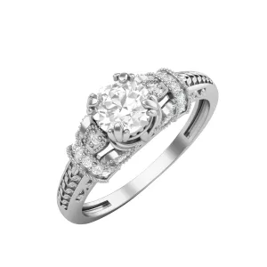 Round 5 MM Natural Moissanite Blossom Design 925 Sterling Silver Promise Ring