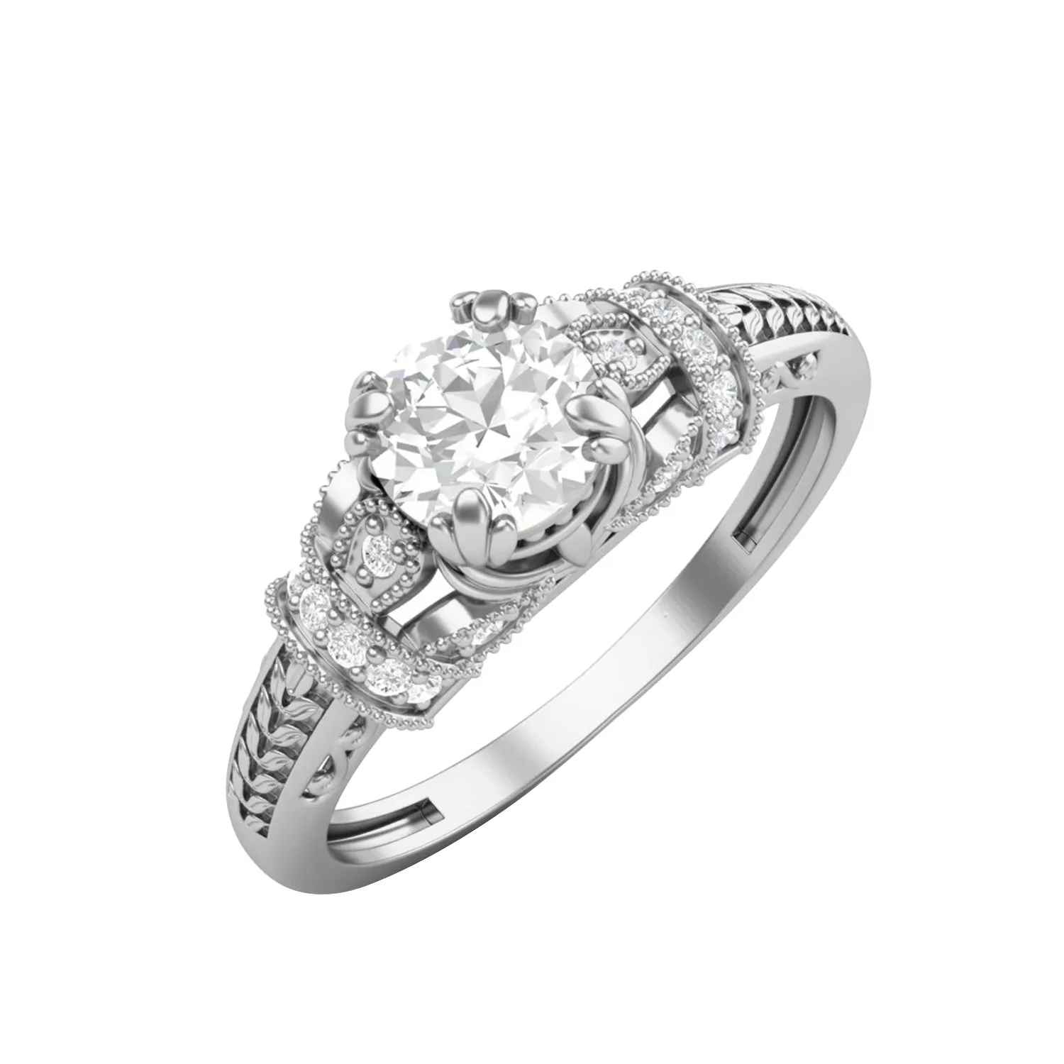 Round 5 MM Natural Moissanite Blossom Design 925 Sterling Silver Promise Ring