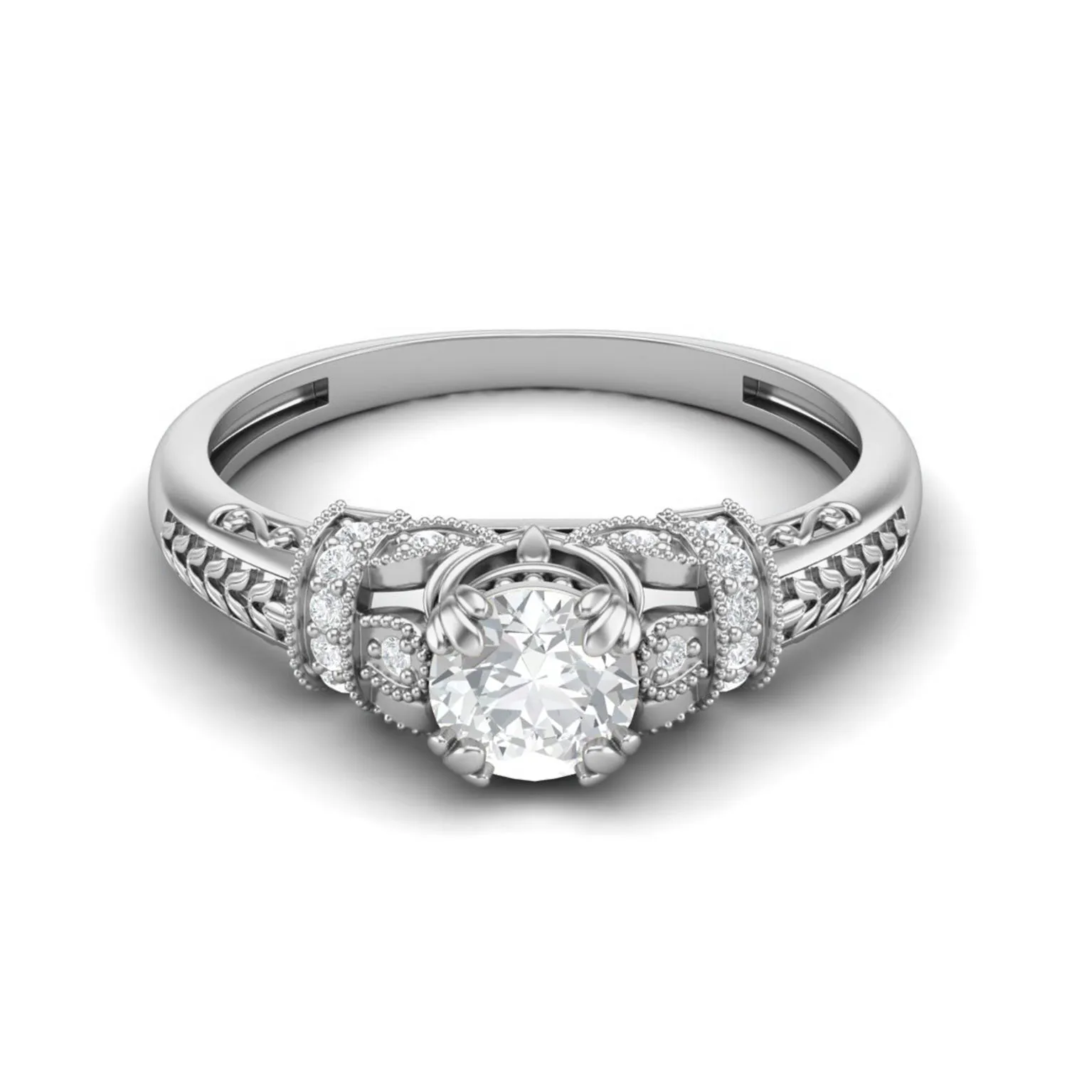 Round 5 MM Natural Moissanite Blossom Design 925 Sterling Silver Promise Ring