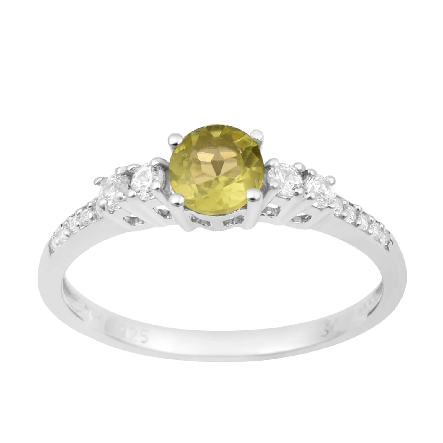 Round 5 MM Peridot Gemstone 925 Sterling Silver Women Engagement Ring
