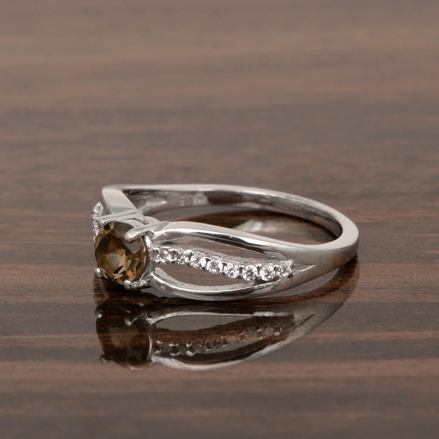Round 5 MM Smoky Quartz Gemstone 925 Sterling Silver Cluster Ring