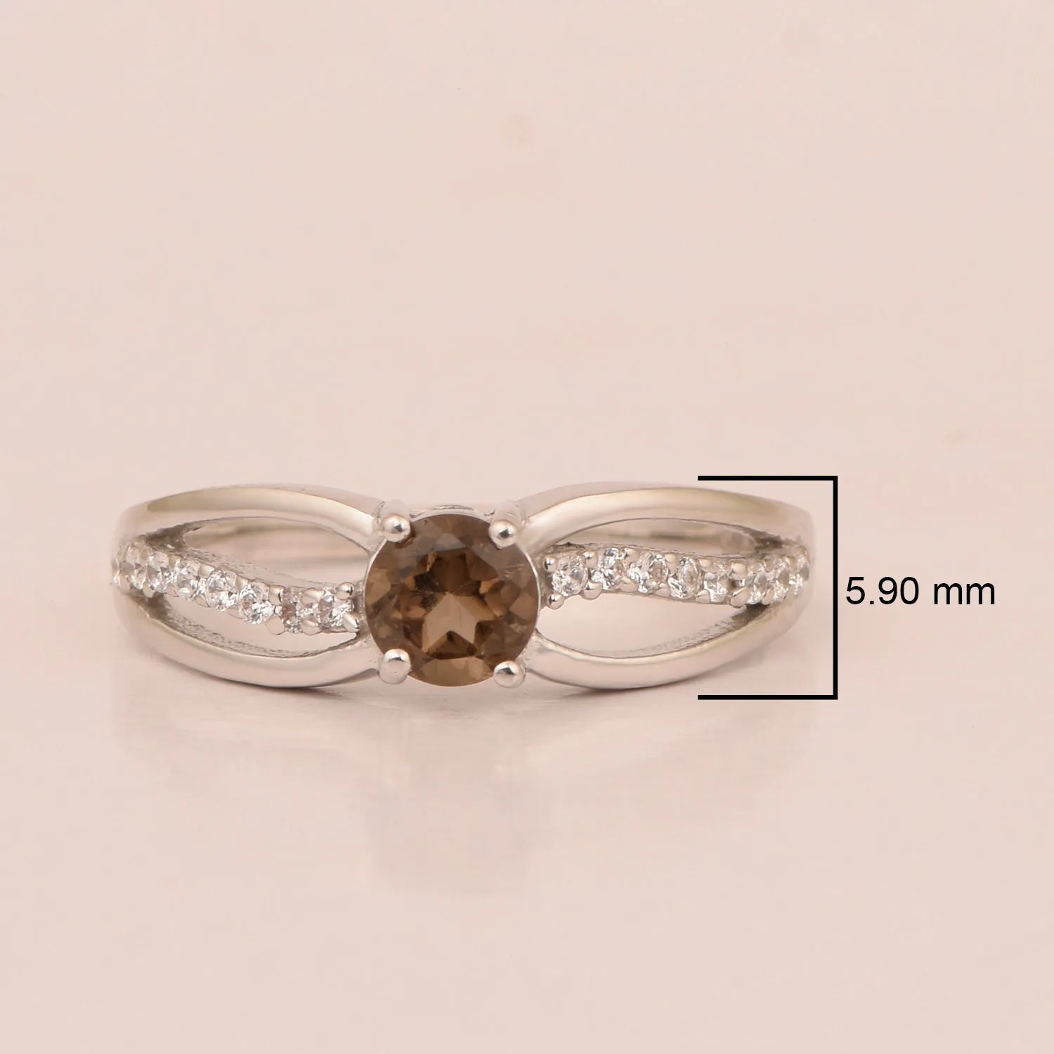 Round 5 MM Smoky Quartz Gemstone 925 Sterling Silver Cluster Ring