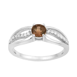 Round 5 MM Smoky Quartz Gemstone 925 Sterling Silver Cluster Ring