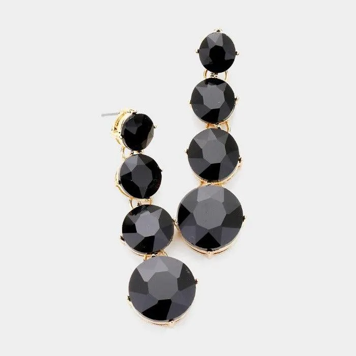Round Black Crystal Evening Earrings