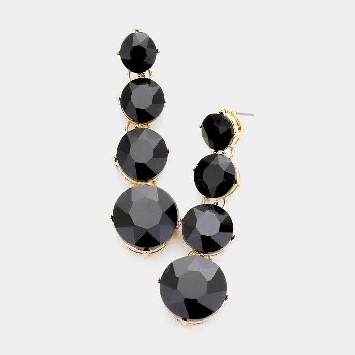Round Black Crystal Evening Earrings
