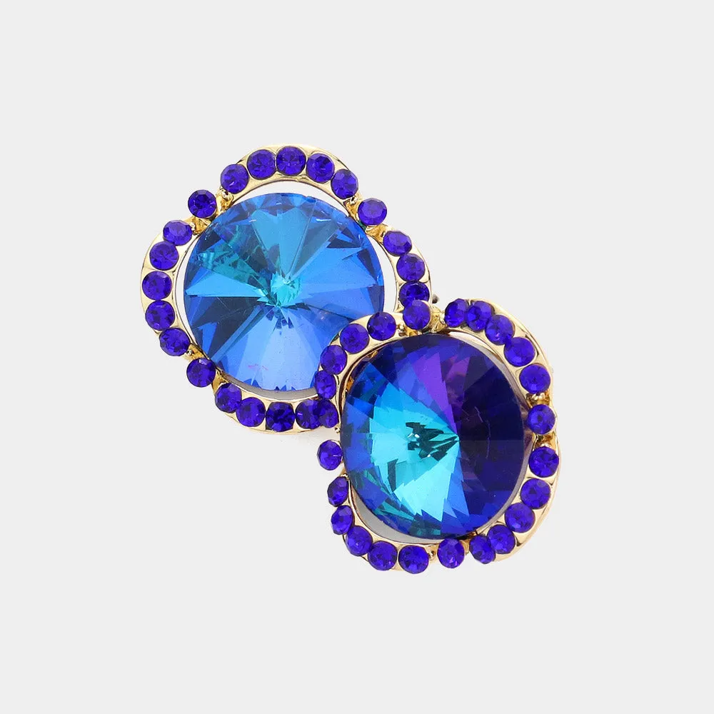 Round Blue Crystal and Rhinestone Accented Pageant Earrings | Interview Earrings | 620384